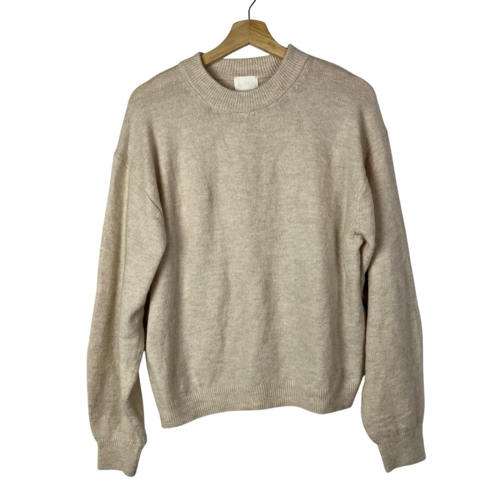 H&M Light Beige Drop Shoulder Crewneck Pullover Knit Sweater S